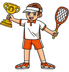 Tennis Player With A Trophy Cartoon Clipart