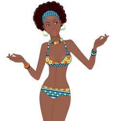 Beautiful African Woman In Ethnic Patterned Bikini