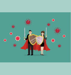 Man And Woman With Shield Sword Prepare