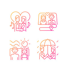 Couple Quality Time Gradient Linear Icons Set