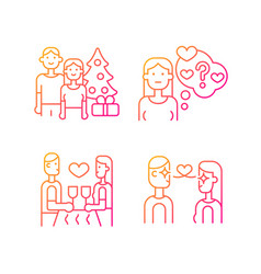 Couple In Love Gradient Linear Icons Set