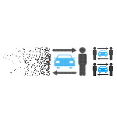 Dissolving Pixelated Halftone Men Cars Exchange