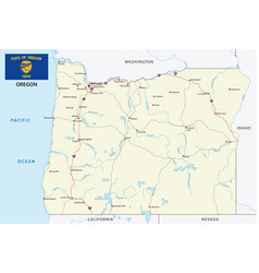 Oregon Road Map With Flag