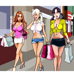 Three Cartoon Women With Shopping Walking