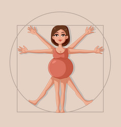 Vitruvian Pregnant Woman Cartoon