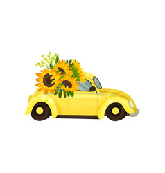 Yellow Car With Flowers Sunflower