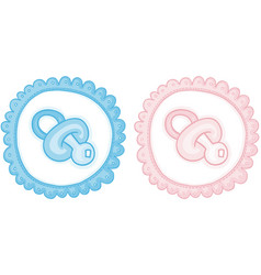 Blue And Pink Baby Round Label With Pacifier