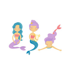 Cute Mermaid Floating Underwater And Playing Harp