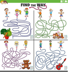 Find The Way Maze Games Set With Cartoon Children