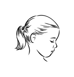 Hand Drawn Little Kid Portrait In Profile Sketch