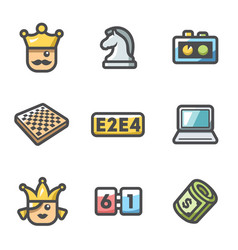 Playing Chess And Modern Technology Icons Set