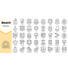 Set Of Beach Icons Simple Line Art Style Icons