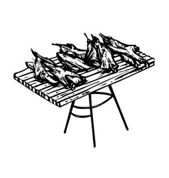 Hand Drawn Meat On Wooden Table