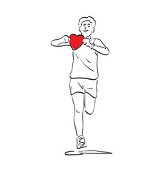 Line Art Male Runner Holding Red Heart