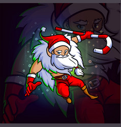 Cool Santa With Candy Stick Esport Mascot Design