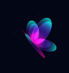 Neon Butterfly On A Dark Background With Bubbles