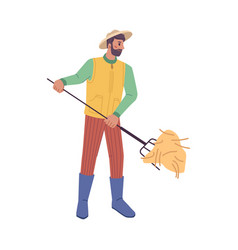 Farming Male Character With Hayfork And Grass