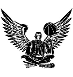 Black Silhouette Of Basketball Player With Wings