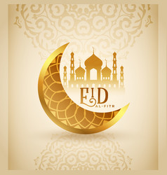 Eid Al Fitr Greeting Card With 3d Golden Crescent