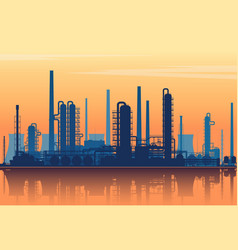 Oil Refinery Silhouette On Sunset Background