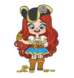 Cute Cartoon Long Haired Pirate Girl In Hat