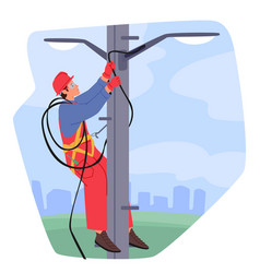 Electrician Worker Character Climbing On Power