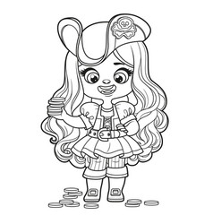 Cute Cartoon Long Haired Pirate Girl In Hat