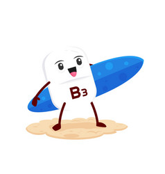 Cartoon Vitamin B3 Cute Character With Surf Board