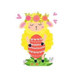 Easter Lamb Is Holding A Large Decorated Egg