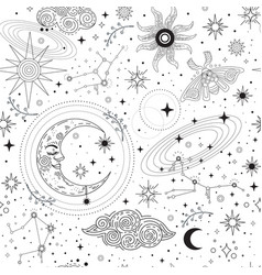 Star Constellation Moon And Moth Seamless Pattern