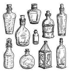 A Different Bottles Set Vintage Engraving Style