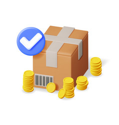 3d Cardboard Box With Gold Coins And Checkmark