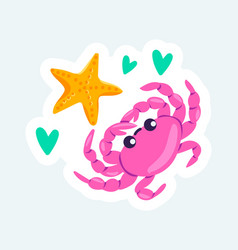 Pink Crab With Cute Smiling Face And Starfish