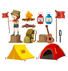 Set Of Different Scout Kids And Camping Elements