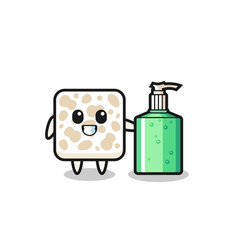 Cute Tempeh Cartoon With Hand Sanitizer