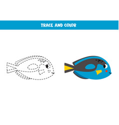 Trace And Color Cartoon Blue Tang Fish Worksheet