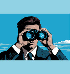 Businessman Looking Through Binoculars Retro