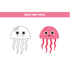 Trace And Color Cartoon Pink Jelly Fish Worksheet