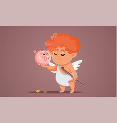 Poor Broke Cupid Holding Piggy Bank Cartoon