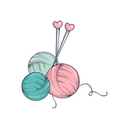 Ball Of Yarn And Needles In Doodle Style On White