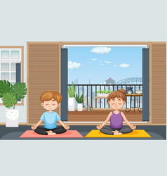 Couple Doing Yoga At Home