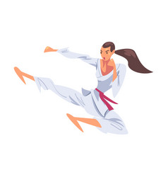 Girl Karateka Jumping Side Kick Karate Fighter