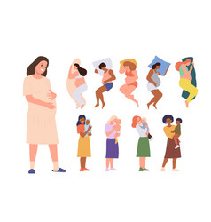 Pregnant Woman And Mother With Kids Cartoon Female