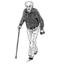 Sketch Of Old Man With Walking Cane