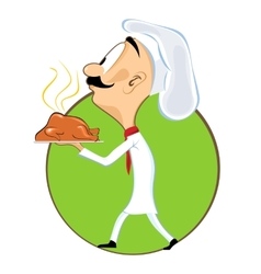 Cartoon Chef Carrying Tray With Chicken