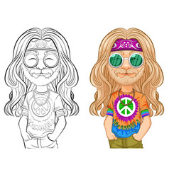 Colorful And Line Art Hippie Character Drawings