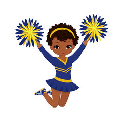 Cheerleader in blue yellow uniform with pom pom Vector Image