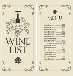 Wine List Menu For Liquor Store With Bottle