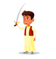 Arab Little Boy In National Clothes Holding Saber