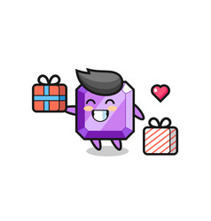 Purple Gemstone Mascot Cartoon Giving Gift